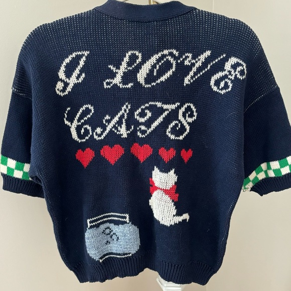 Vintage 90s Sweater Loft Cat Lover Cardigan Sweater Size Medium Petite - Picture 8 of 11